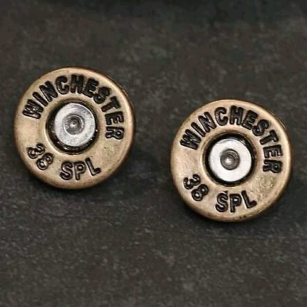 New! WINCHESTER 38 spl  BULLET western Cowboy Stud Earrings NWOT